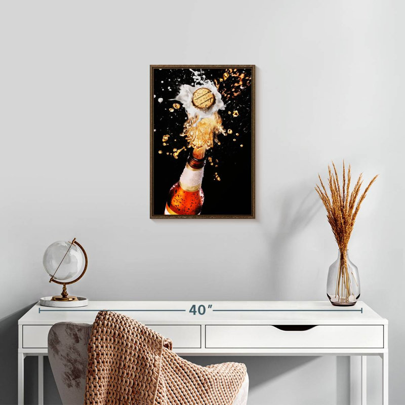 Beer Bottle Cap Pop, Floating Frame Walnut, 13" x 19"