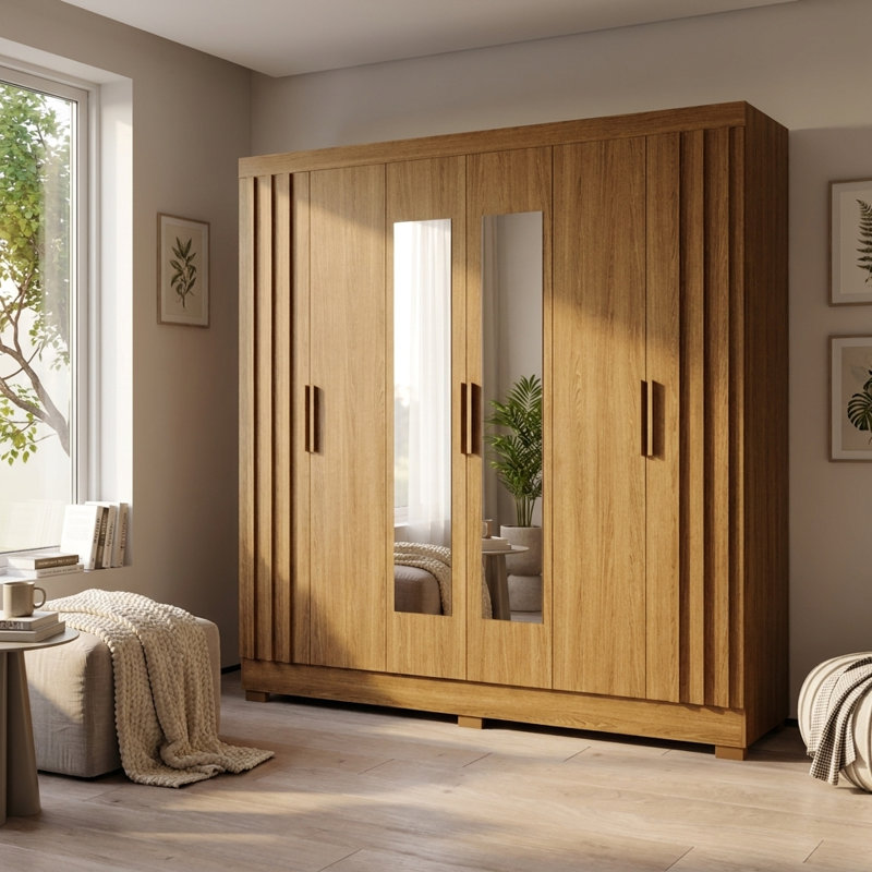 Armoire 76,8 po Valencia avec tablettes réglables et tringle, Naturel