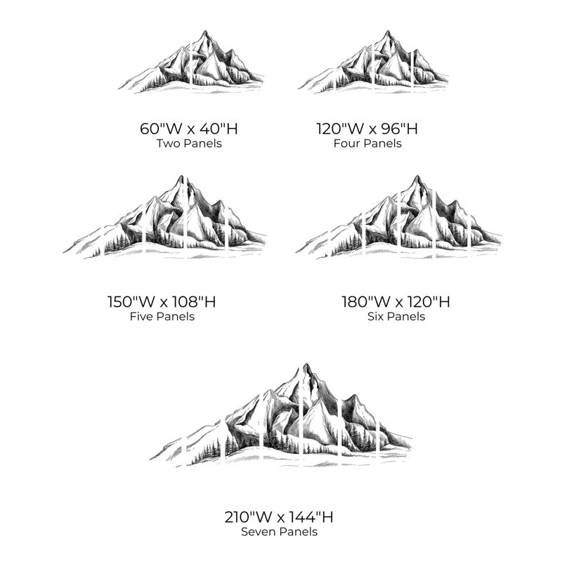 Murale pelez et collez de qualité supérieure - Croquis de montagne, L 40 po x l 60 po