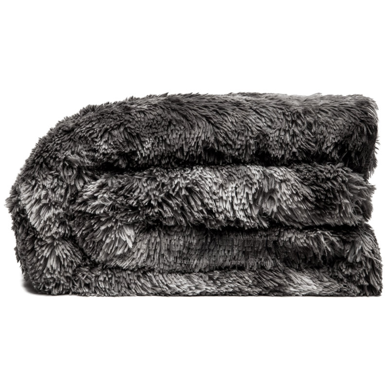 Couverture en fausse fourrure , L 50 po x L 65 po, Gris foncé