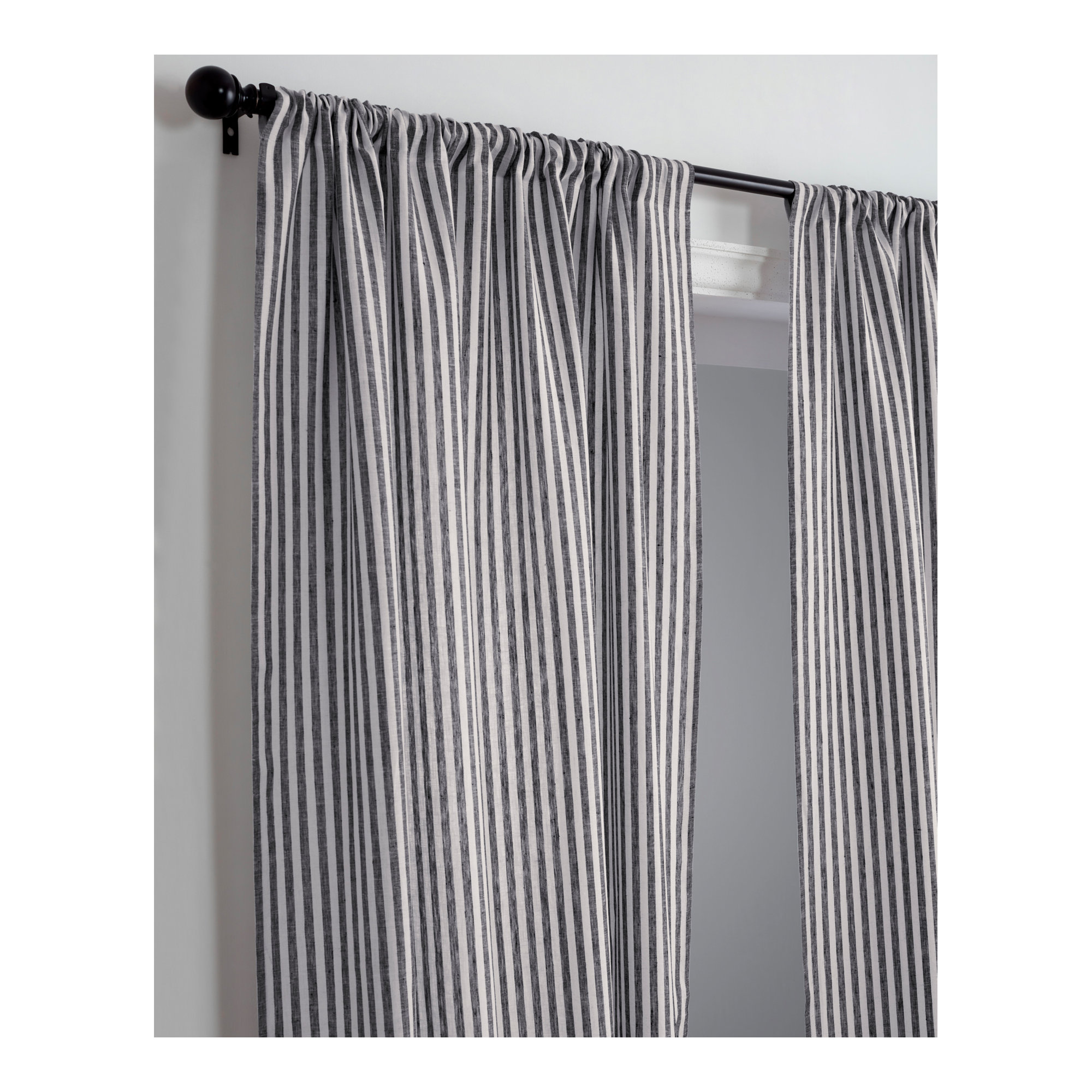  Stripe - 100% Pure Linen Curtain, 52" W x 84" L, Black and White