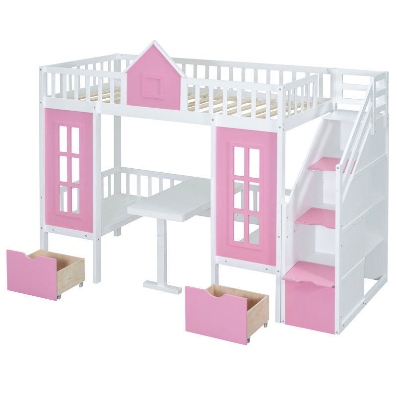 Lit mezzanine simple rose avec table ajustable et lit attrayant attrayant, Rose