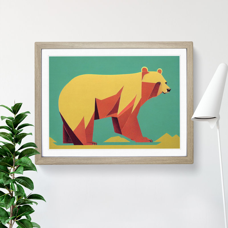 Bear Art Deco Abstract - Single Picture Frame Print, Oak, 46cm H x 64cm W x 2cm D