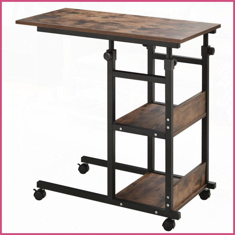 Table basse mobile en forme de C HOMcom - étagère à 3 niveaux, hauteur réglable et amp; Roulettes verrouillables