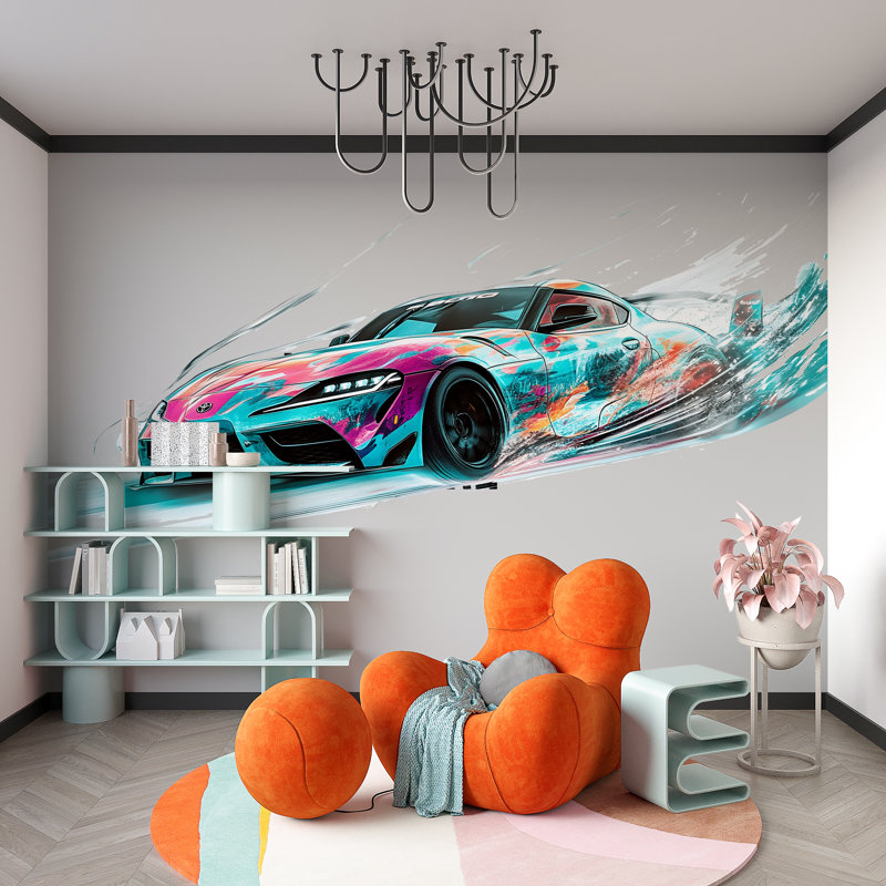 Décoration murale colorée de course pour enfant 284Mv Supercar, H 55 po x l 29 po