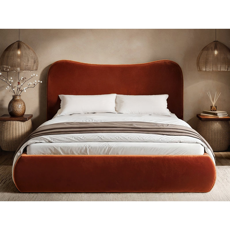 Ember Ottoman Bed Orange Velvet Double, Kingsize