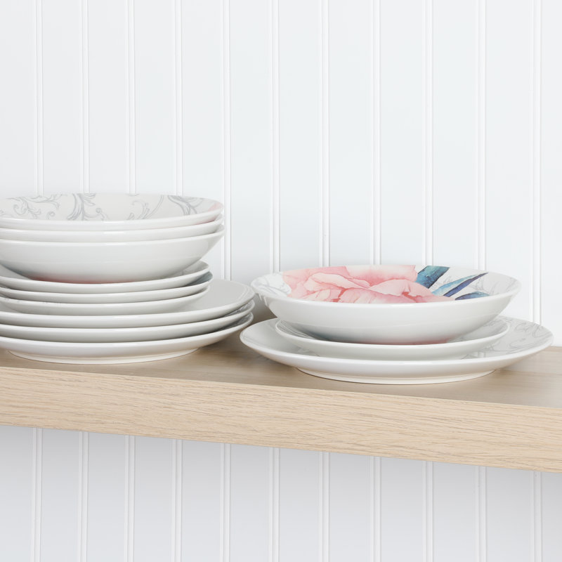 Cliffield Glossy Floral Porcelain Dinnerware Set, Service for 4