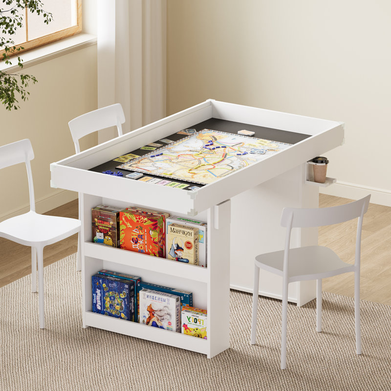 2-in-1 Multi-Functional Game Table with Removable Top, Cup Holders and Storage, White/Brown
