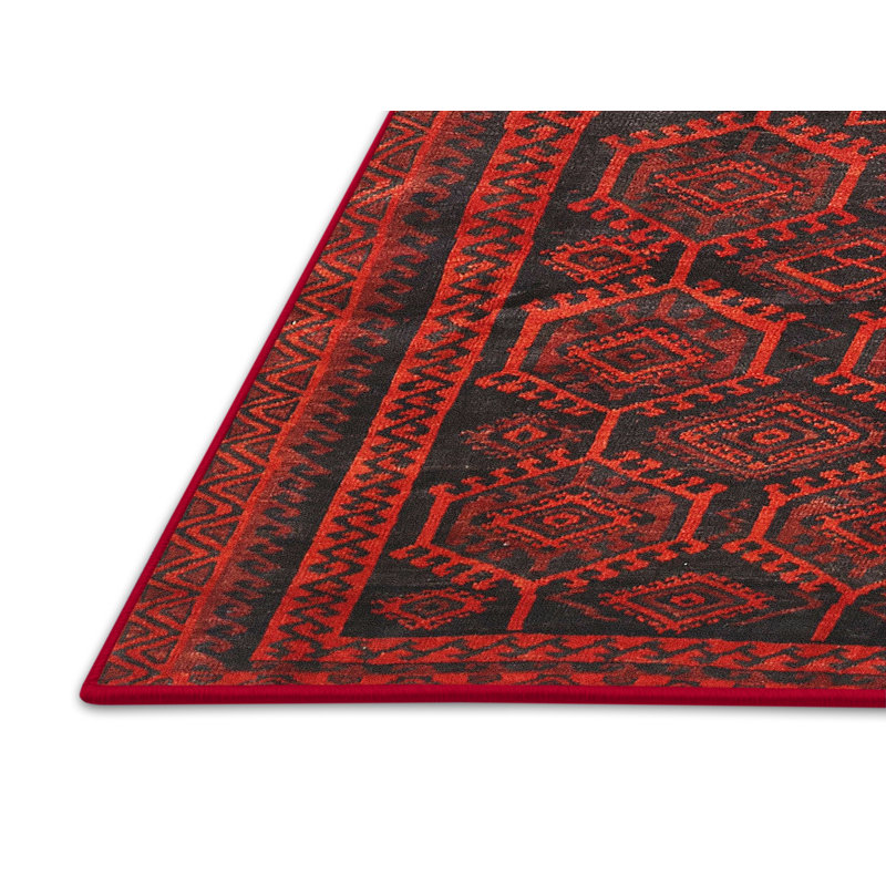 Tapis rouge / noir Southwestern, Rectangle 7 pi x 9 pi