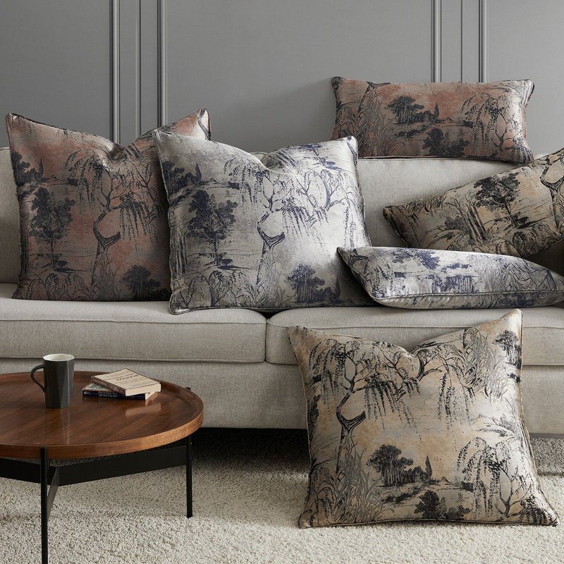 Silver Jacquard Floral Pattern Decorative Lumbar Pillow 14x26 inch