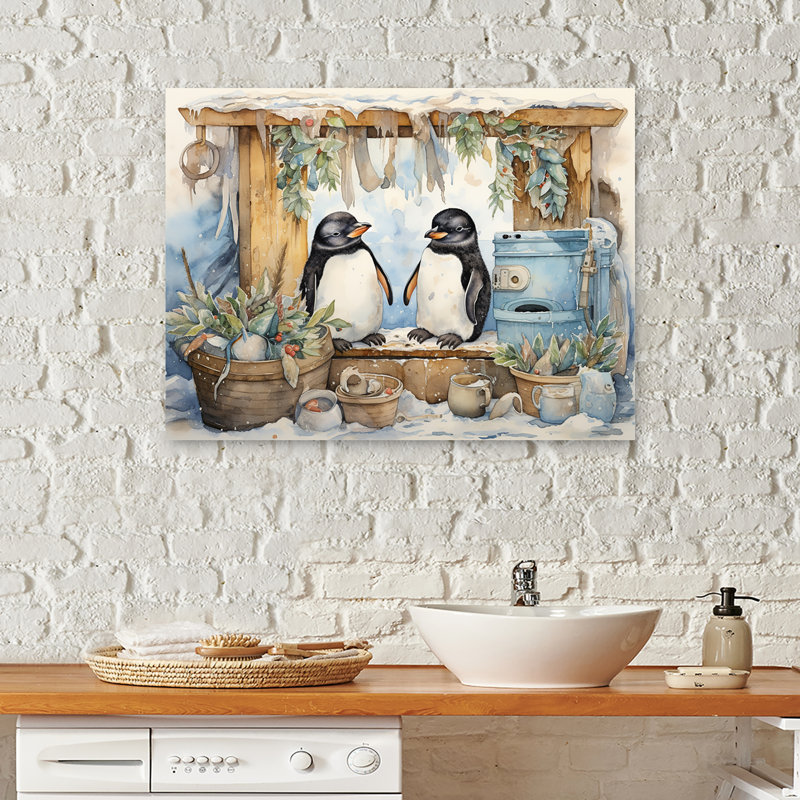 «Penguin Pressing Laundry I», art mural, Toile tendue, H 20 po x l 12 po x P 1 po