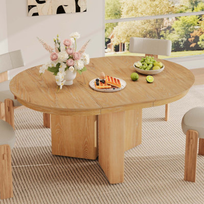 Table de salle à manger ovale extensible, table de cuisine de ferme moderne avec base à piédestal et patins réglables pour la salle à manger et la cuisine