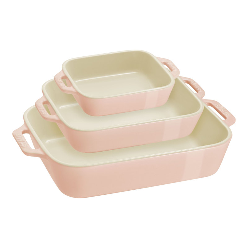 Ensemble de plats de cuisson rectangulaires 3 pièces Starb, 13,9 po x 8,98 po , Rose clair