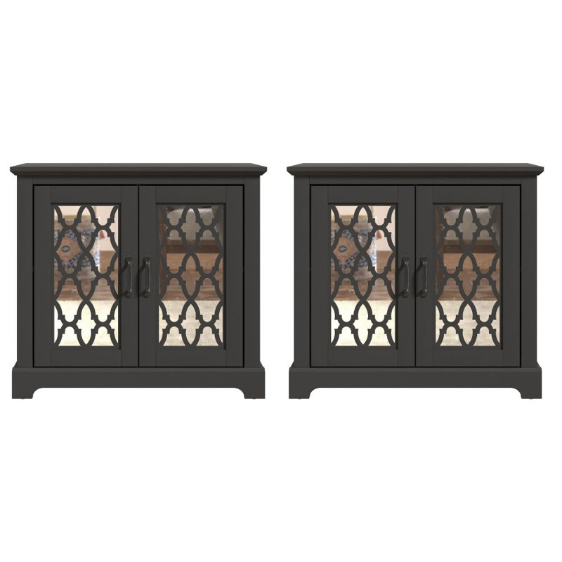 Lopes Traditional Coordinated Storage Accent Cabinet 2 Piece Set, Black