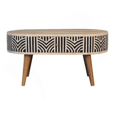 Edessa Bone Inlay Coffee Table, 2-Drawers, Nordic Legs