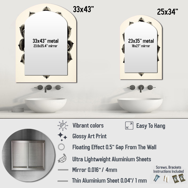 Minimal succulent en noir et blanc III - grand miroir mural asymétrique succulent, 34 po x 25 po