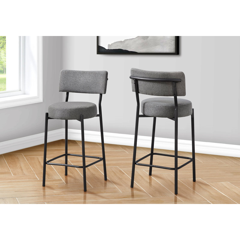 2Pcs Barstool, Counter Height, Kitchen, Leather Look, Black 