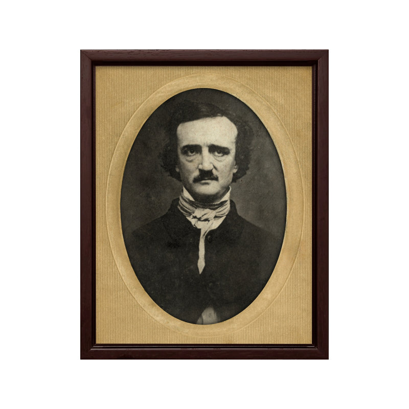 Edgar Allan Poe Portrait No1, 18"H x 24"W, Canvas, Brown Framed