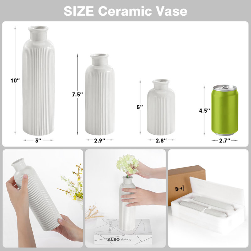 Ensemble de 3 vases simples en céramique, Blanc
