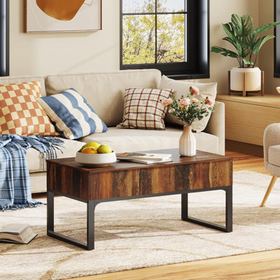 40.9"" Lift Top Coffee Table With Storage, Modern Wood Center Table With 2 Hidden Compartments, Soft-Close Lifting & Sliding Top, Retro Brown For Livin -  Latitude Run®, 041C8D8906A04A96AD98D5C2B989BF9B