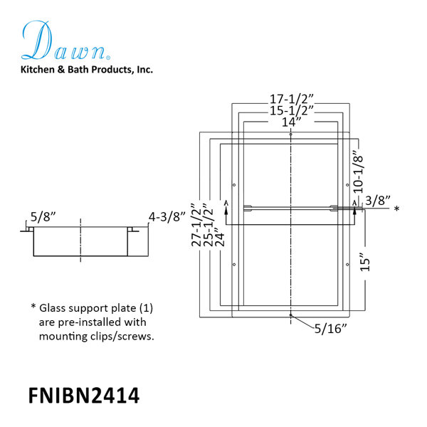 Dawn NIGS1303 Glass Support Plate for Shower NICHE