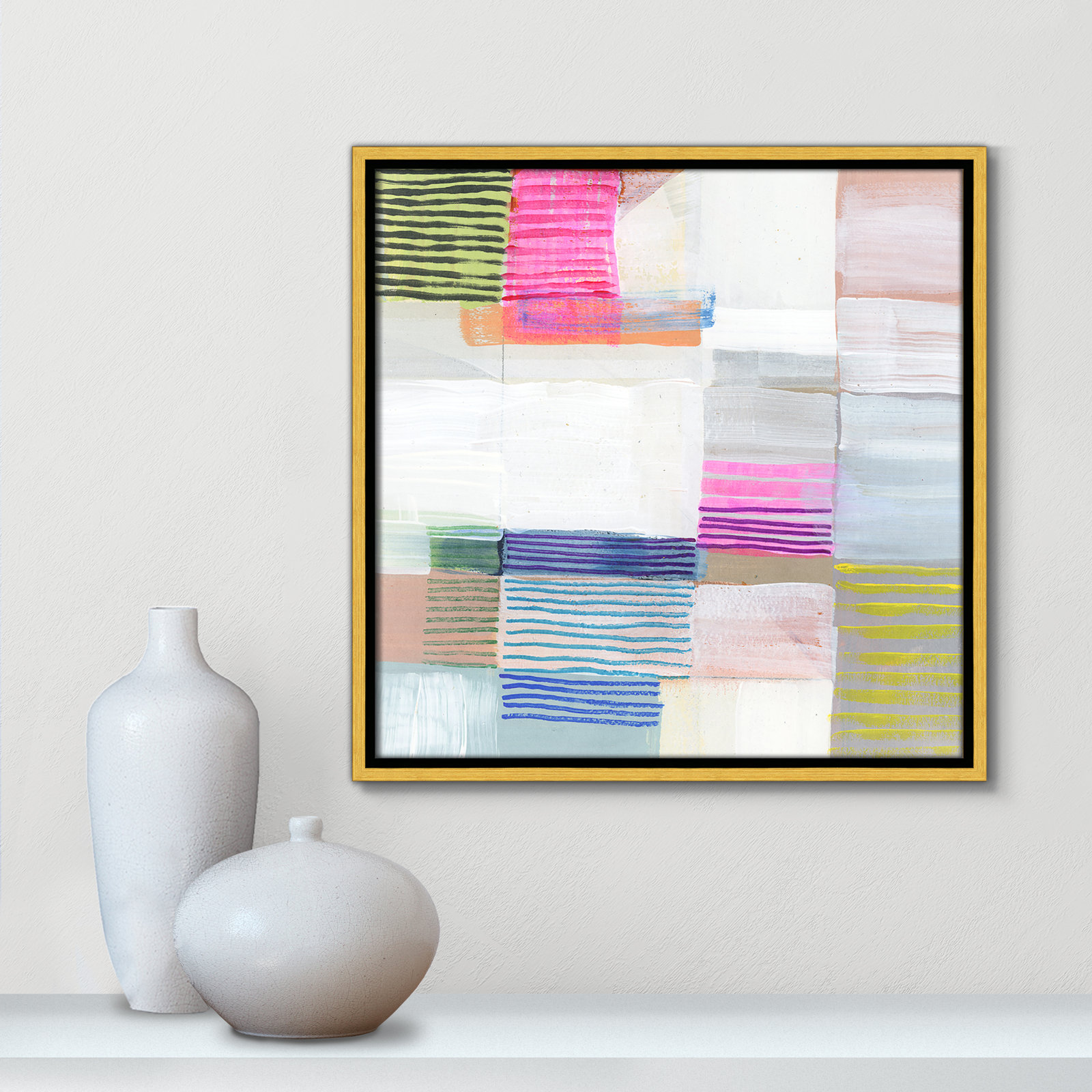 Bright Net II by Cartissi - Floater Frame Painting on Canvas, Gold Framed, 17.5" H x 17.5" W x 2" D
