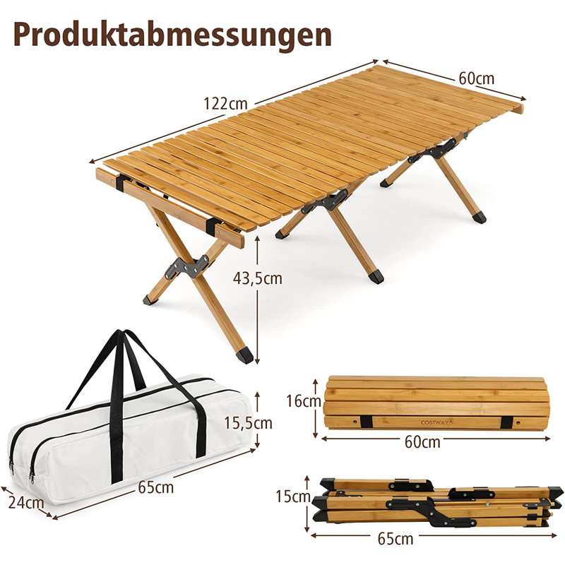 Amissa Folding Camping Table, Natural Brown