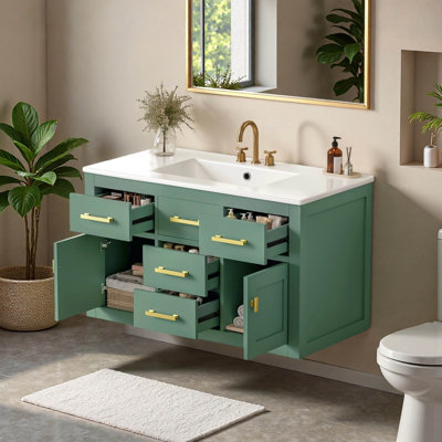 36" Wall Mounted Floating Single Bathroom Vanity with Ceramic Top