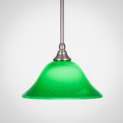 Mini-luminaire suspendu à tige suspendue Bober, fini nickel brossé avec boîtier en verre vert de 10 po