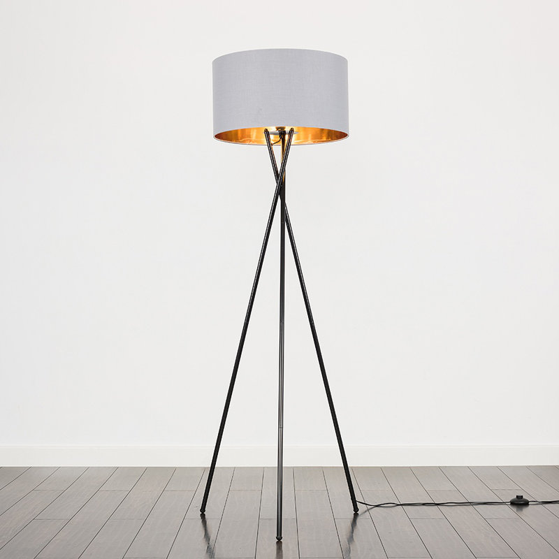Misner 155cm Camden Tripod Floor Lamp with Large Reni Shade, No, Grey & Gold, Black 