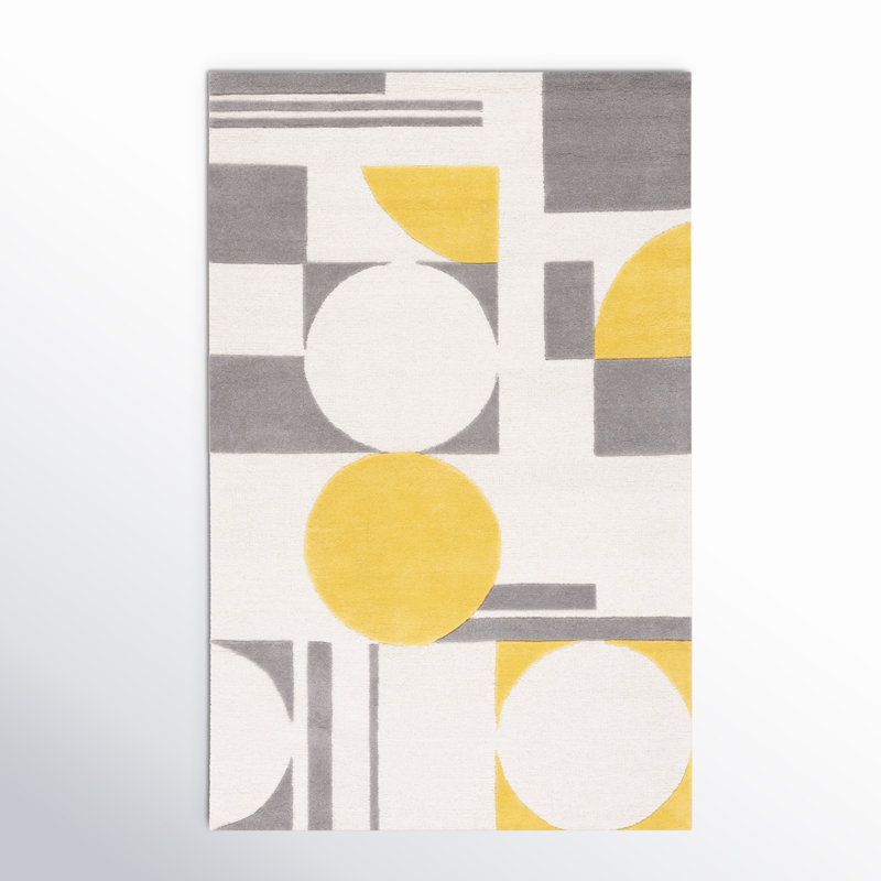 Tapis gris / doré en laine fait à la main Felipe, Rectangle de 5 pi x 8 pi