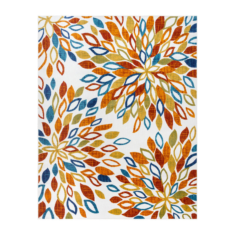 Gisely Danai Ivory Multicolored Bright Floral Polypropylene High Low Flatweave Indoor/ Outdoor All Weather Area Rug