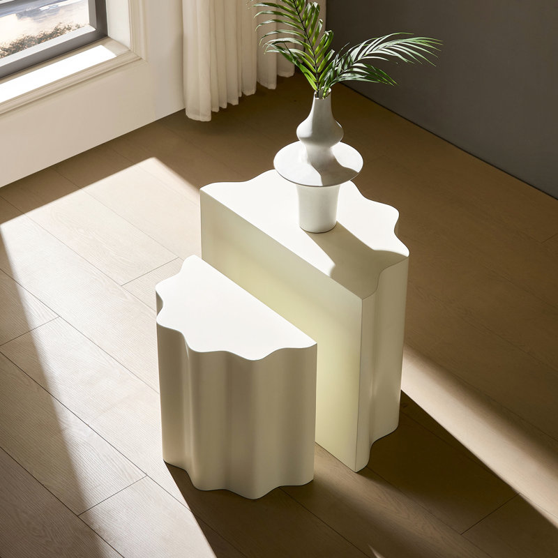 2 pièces, table de bout en fibre de verre, bords ondulés doux, conception sophistiquée, sans assemblage, 19,59 po de hauteur, pour table basse avec accoudoirs, petit appartement élégant et polyvalent