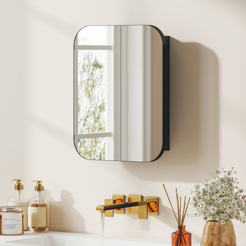 402mm W 509mm H Wall Mounted Required Medicine Cabinet Mirror, Black