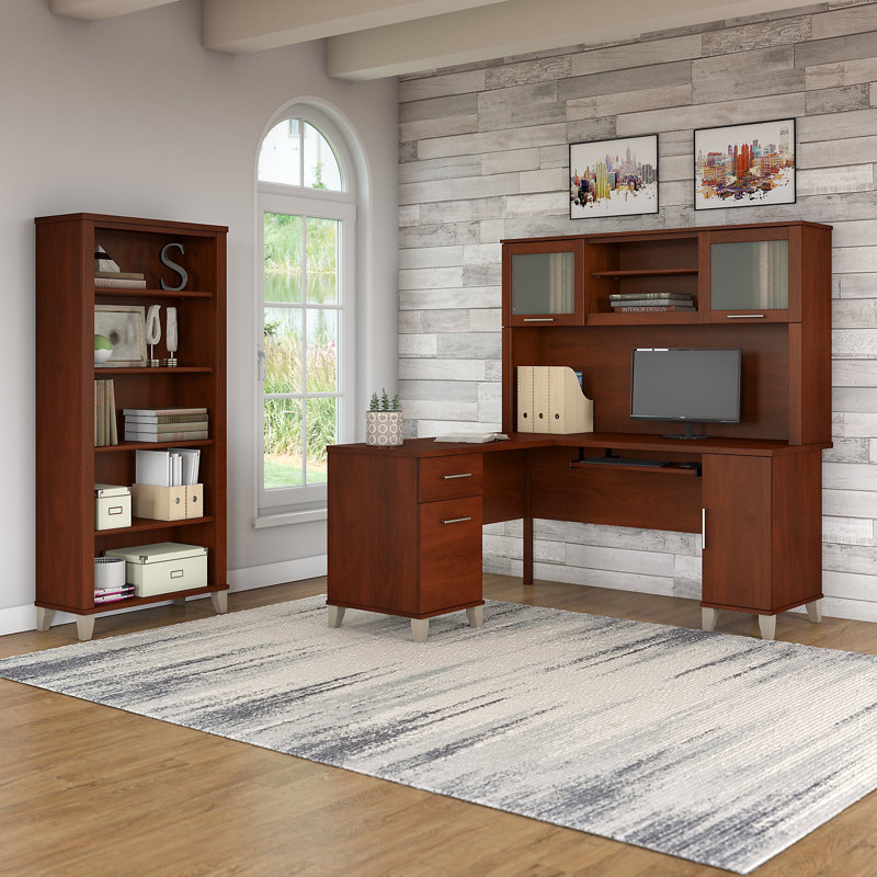 Magomed 3 Piece Computer Desk Office Set, Hansen Cherry