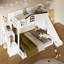 Lit simple superposé au dessus d'un lit double avec escalier de rangement, glissade, tablette et garde-robe, blanc et espresso-1289062556