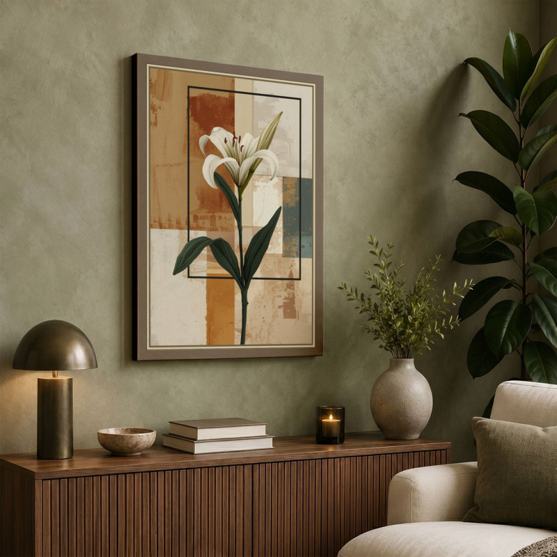 Lily and Geometry Botanical - Wrapped Canvas, Sage Border, 24x16 - 61.0 x 40.6 cm