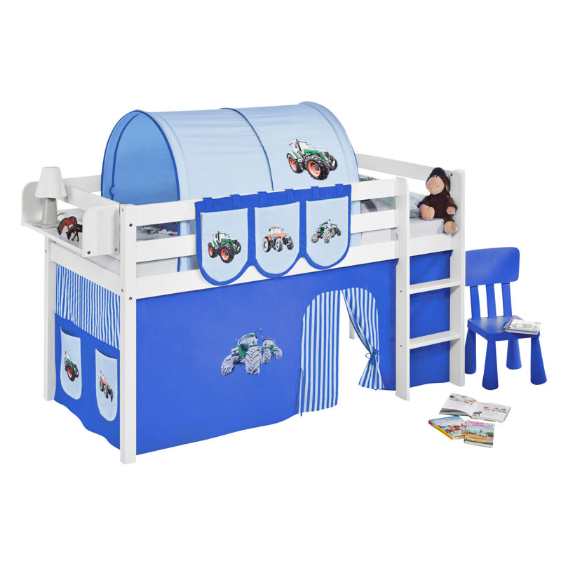Trecker Mid Sleeper Bed with Curtain, Blue, Single (3'), White