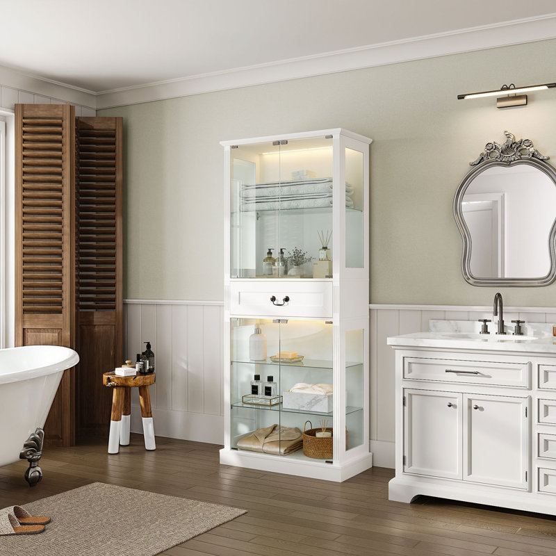 Armoire de salle de bain élégante avec portes en verre et lumière DEL intelligente