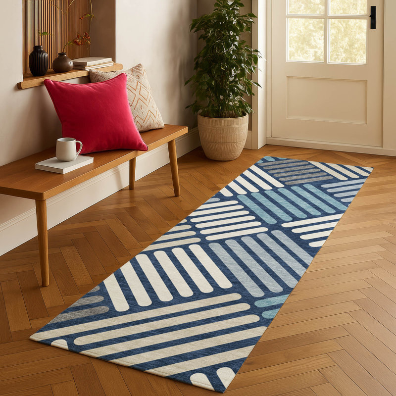 Machine Washable Indoor/Outdoor Bourkelands ACN2339 Geometric Rug, Runner 2'3" x 7'6"