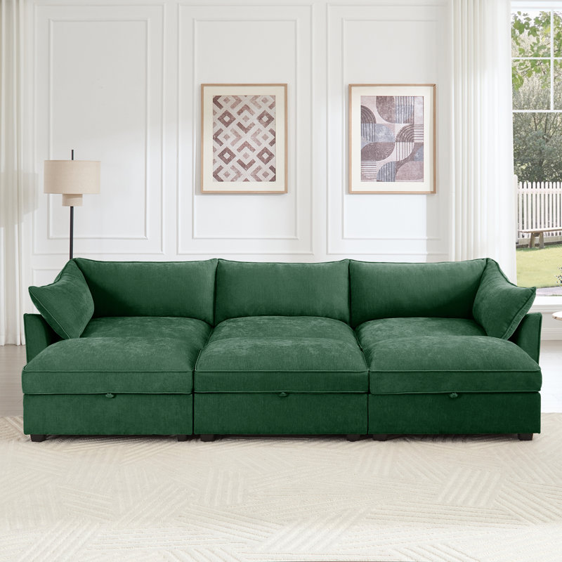 Canapé modulaire en chenille, Chenille verte