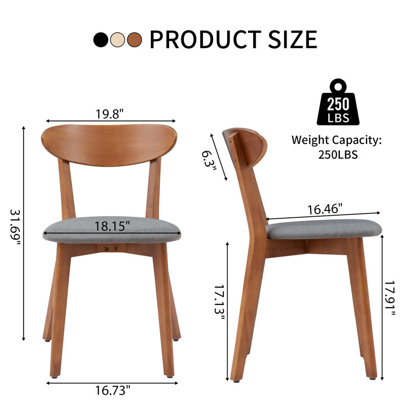 18'' H Upholstered Dining Side Chair, Walnut, 4