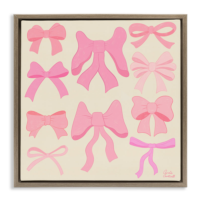Cadre flottant Trendy Pink Bows Assortment, design par Carrie Cantwell, H 25 po x l 25 po, Cadre flottant orme Montalcino