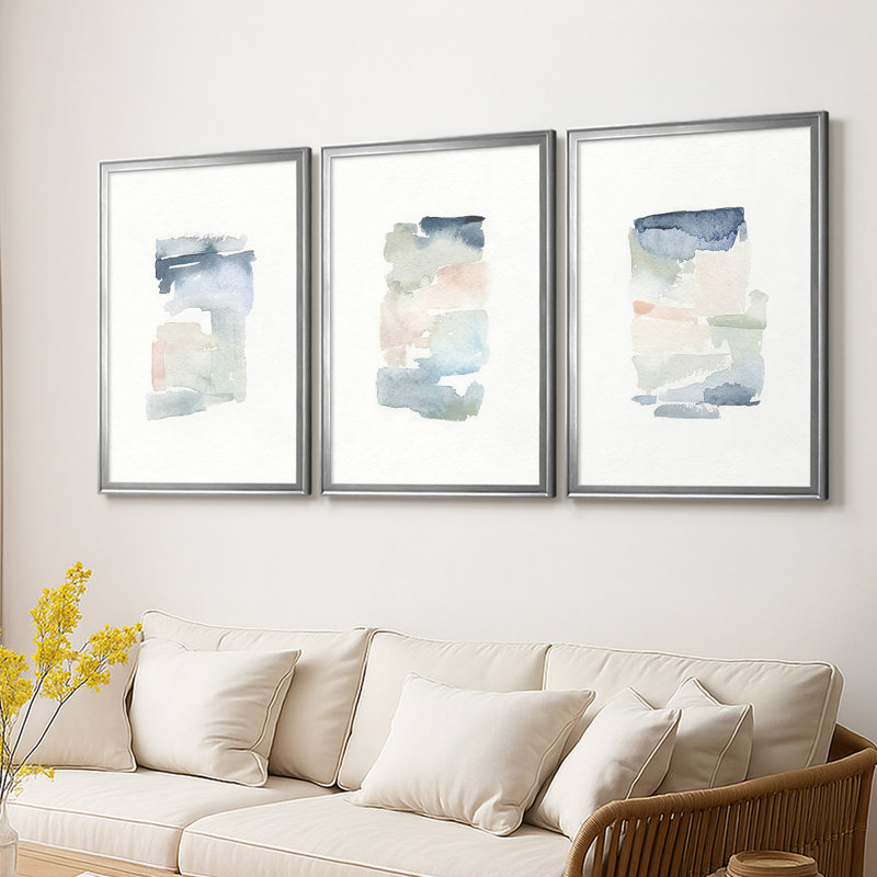 French Owls IV  -Custom Framed  Wrapped Gallery Canvas - 3 Pieces, Silver, 21" H x 30" W
