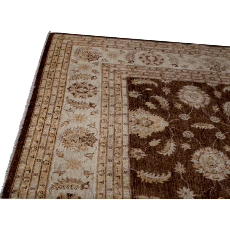 Tapis oriental en laine / soie noué à la main brun / ivoire / jaune