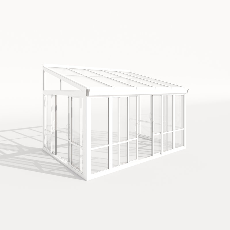 12' Wide Real Glass Sunroom Greenhouse Patio Addition – Tempered Glass & Aluminum Frame, White