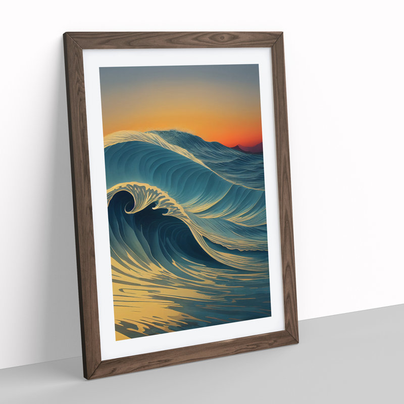 XV1022-3049X Ocean Wave At Sunset No.1 - Single Picture Frame Print, 64cm H x 46cm W, Walnut
