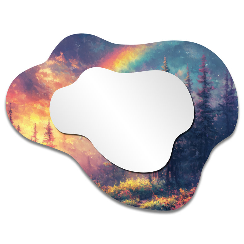 Rainbow and the Sunlit Forest - miroir mural décoratif Rainbow Cloud, miroir de coiffeuse traditionnel, imprimé sur métal