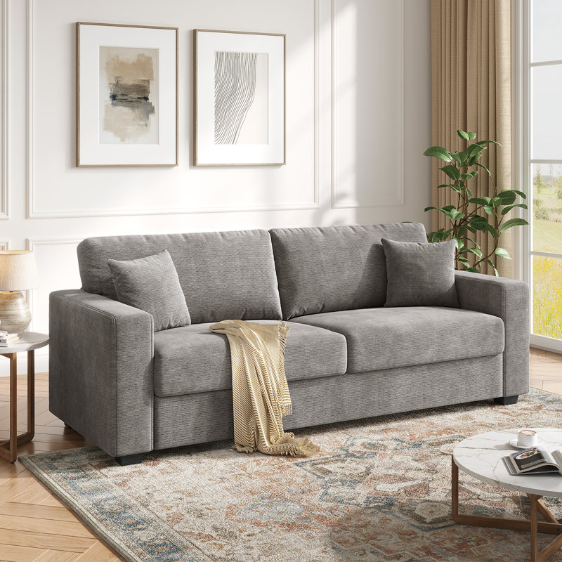 Canapé 87 places en tissu chenille de 87 po, canapé confortable à assise profonde, grand canapé moderne avec accoudoirs larges et coussins, canapé de maison à cadre en bois pour le salon