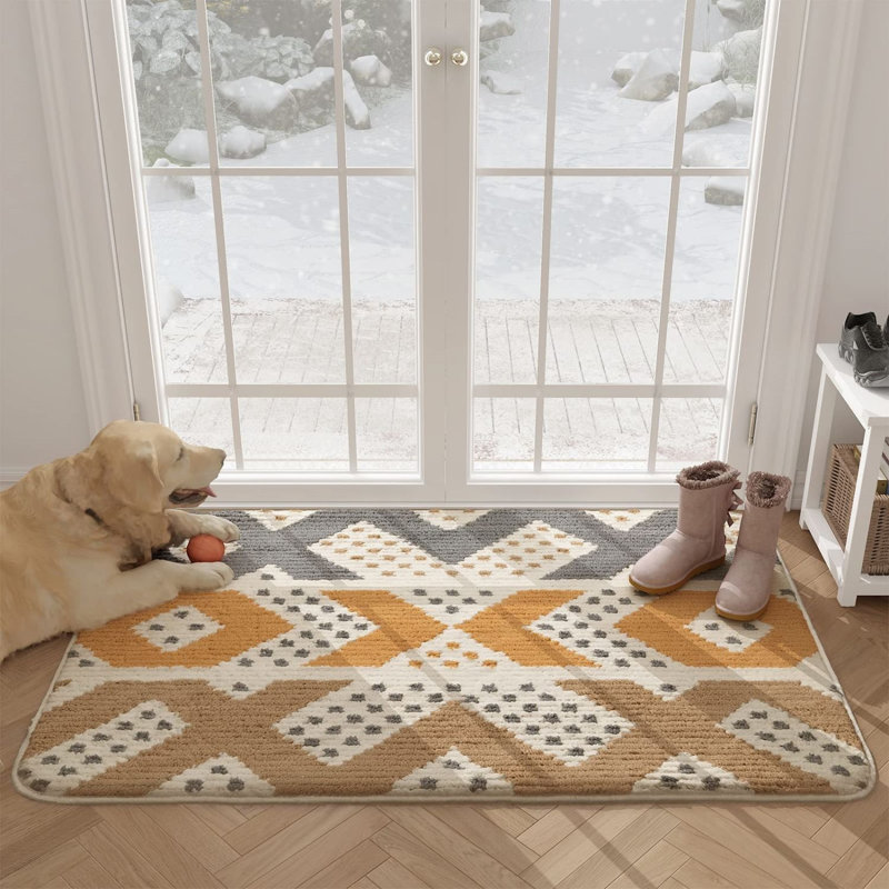 Non-Slip Geometric Indoor Doormat, Beige/Yellow/Grey, 20" W x 32" L
